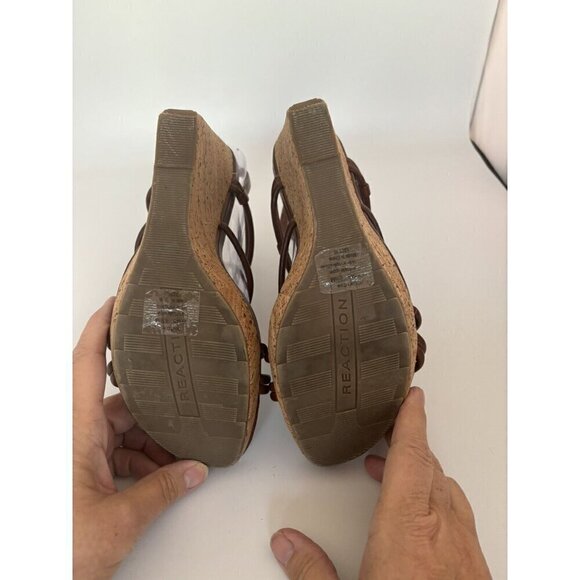 Kenneth Cole Reaction Don’t Dare 8.5M Sandals Brown Cork Wedge Y2K Strappy Shoes - Picture 8 of 12